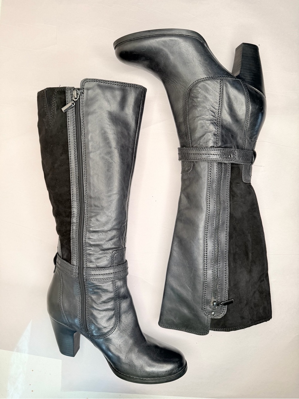 Clarks black leather/suede knee high heeled boots - Picture 7 of 11